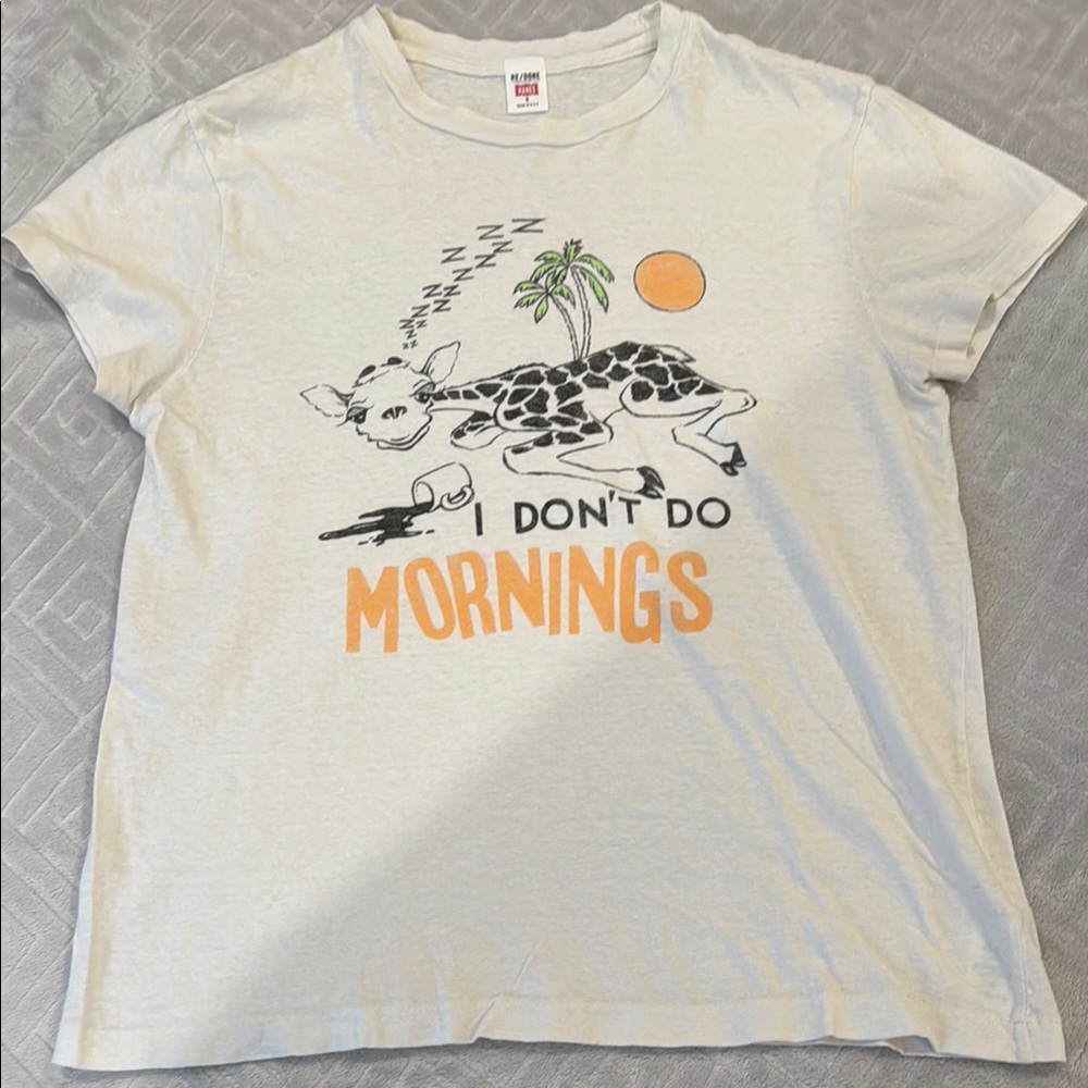 Re/Done Cream Tee with Orange Print